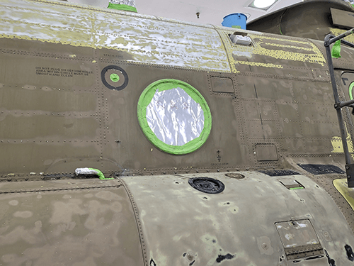 Close up view of military vehicle prepped and ready to paint using the blast spray paint technique