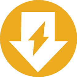 Arrow facing downward with lightningbolt symbol to illustrate energy savings