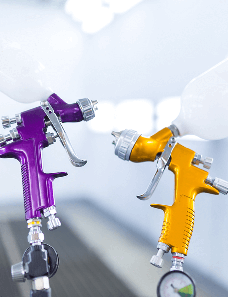 Paint spray guns used in industrial painting