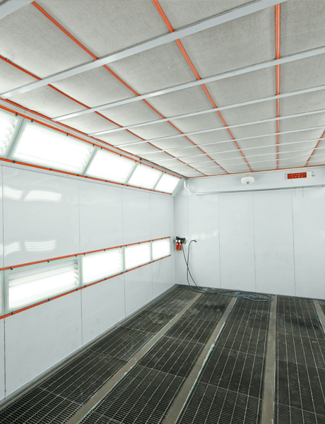 Inner view of paint spray booth