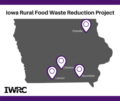 Map with four Iowa communities participating in project