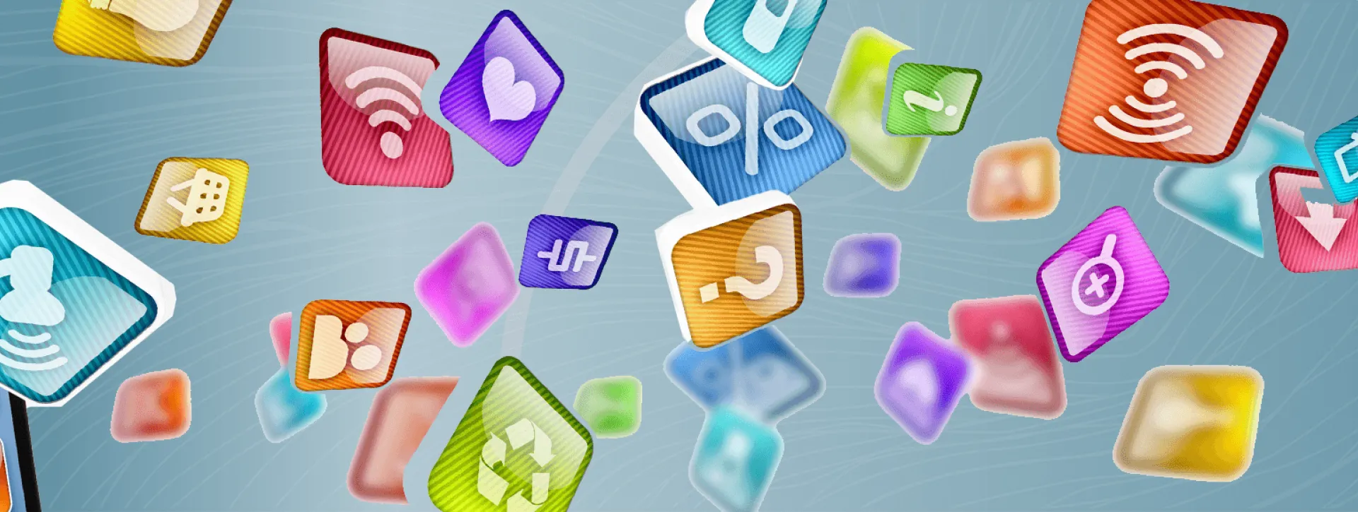 mobile phone with social media icons in foreground